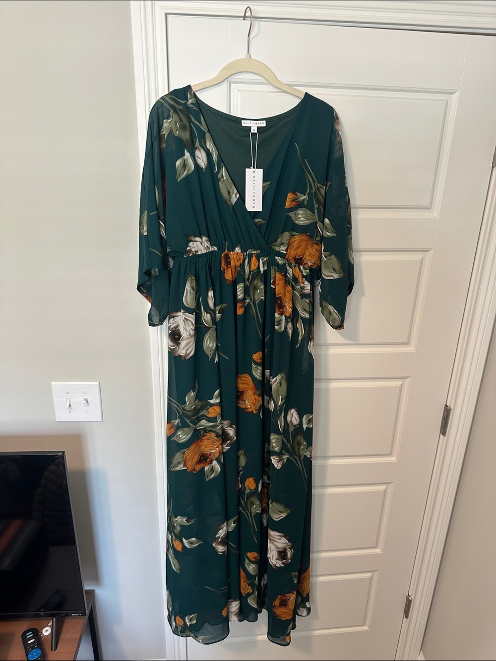 Baltic Born Green Floral Wrap Maxi Dress Size M